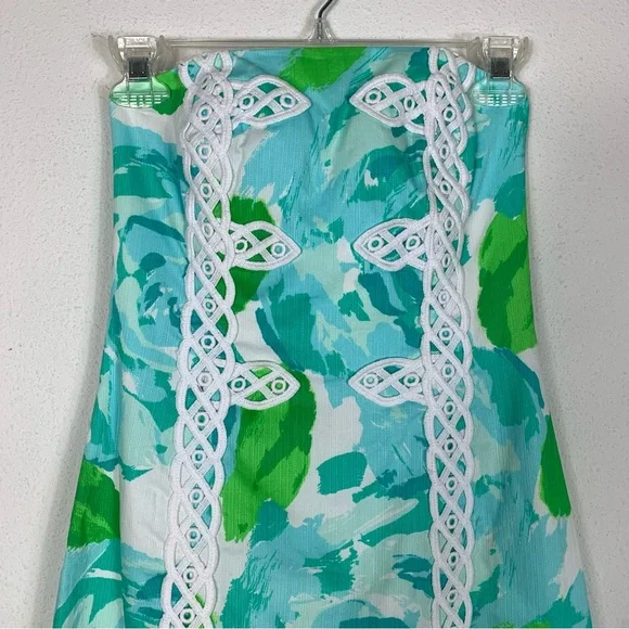 Lilly Pulitzer Tansy Mini Summer Dress Strapless Blue Green NWT Sz 00 - Picture 4 of 12